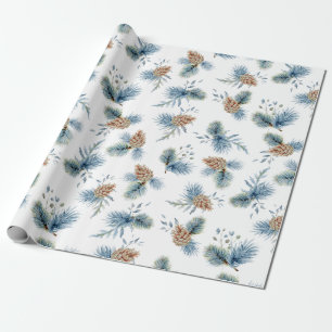 Papel De Presente Pinho e Evergreens festivos do inverno