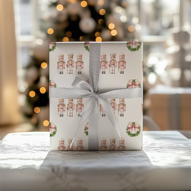 Papel De Presente Pinhoque de Natal Rosa  (Pink Nutcracker Christmas Paper)