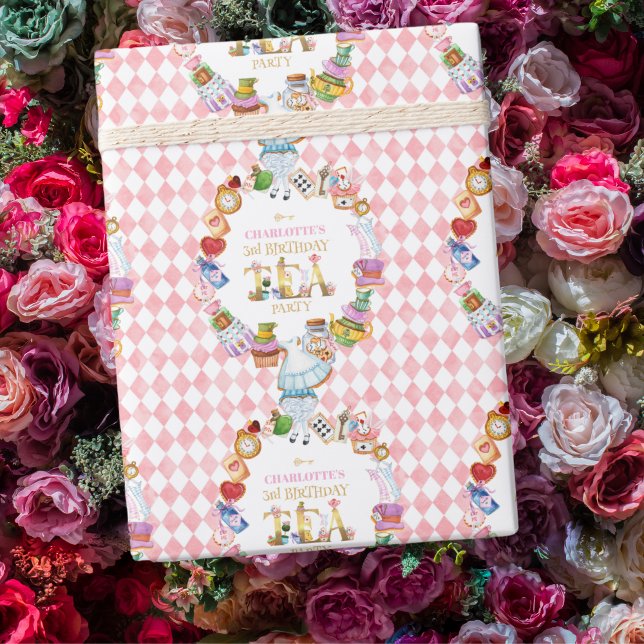 Papel De Presente Pink Alice in Wonderland 3rd Birthday   (Criador carregado)