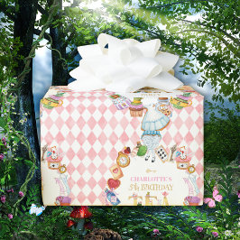 Papel De Presente Pink Alice in Wonderland 5th Birthday