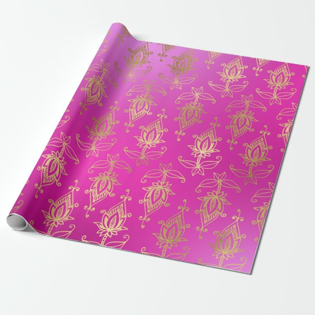 Papel De Presente Pink and Gold Foil Arabe Bollywood (Desenrolado)