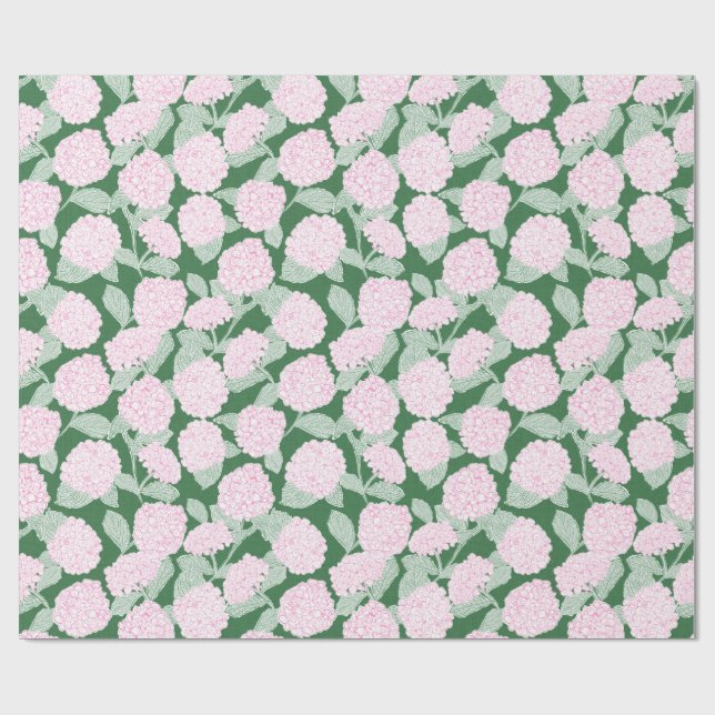 Papel De Presente Pink and Green Hydrangea Floral (Aberto)