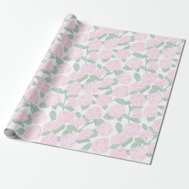Papel De Presente Pink and Green Hydrangea Floral