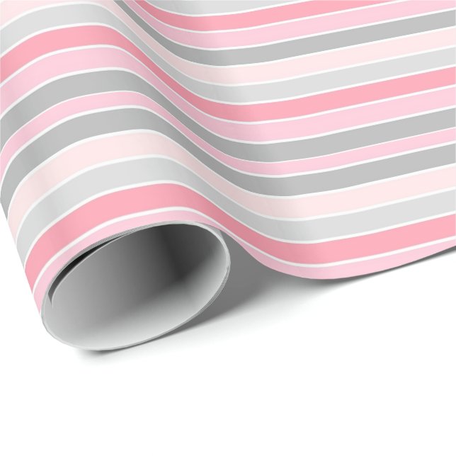 Papel De Presente Pink and Grey Stripes (Ponta do rolo)