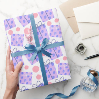 Papel De Presente Pink and Purple Pastel Gift Box and Polka Dot