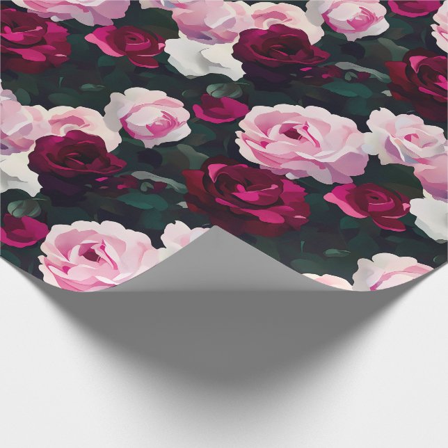 Papel De Presente Pink and Red Painted Roses (Ponta)