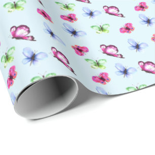 Papel De Presente Pink Azul Verde Borboleta Chuvada de Bebê Aniversá