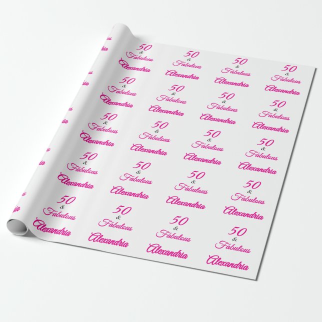 Papel De Presente Pink Black 50 & Fabulous 50th  Birthday  (Desenrolado)