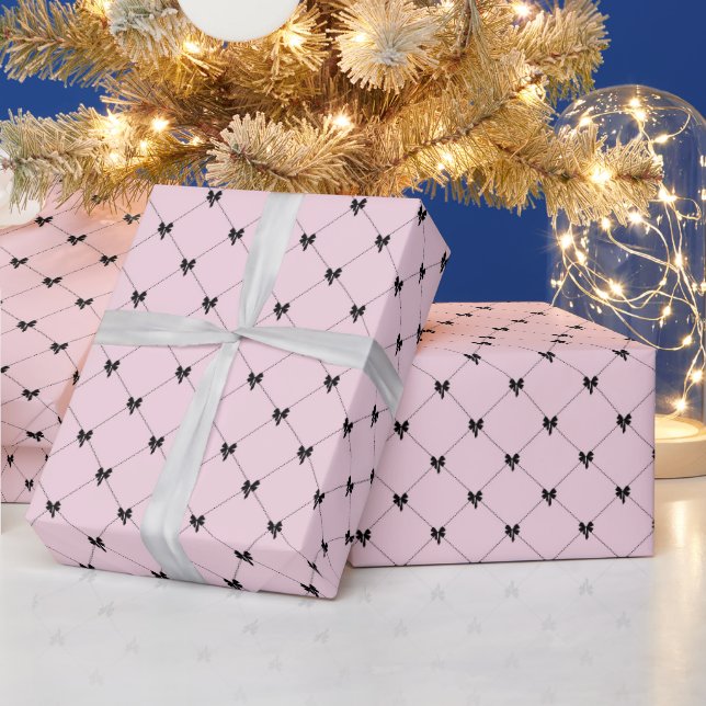 Papel De Presente Pink & Black Bow Gift Wrapping Paper (Feriados)