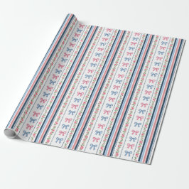 Papel De Presente Pink Blue coquette bow Bridal Baby Shower Birthday