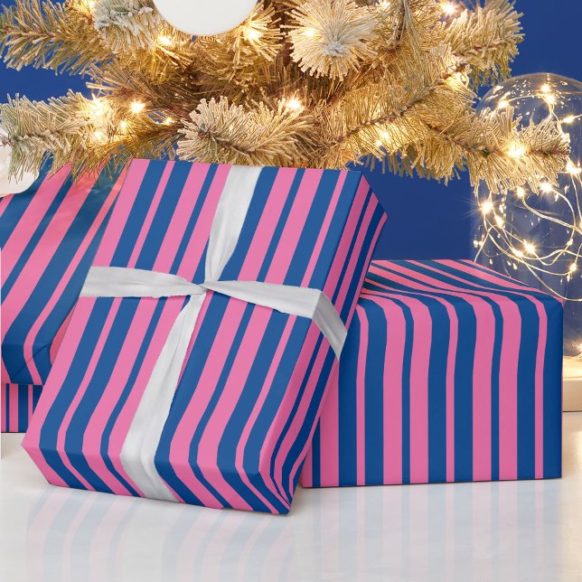 Papel De Presente Pink Blue Stylish Stripes Pattern Design  (Criador carregado)