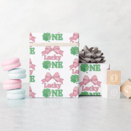 Papel De Presente Pink Bow Clover Lucky One Girl 1st Birthday