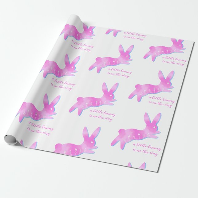 Papel De Presente Pink Bunny Silhouette Cute Custom Girl Baby Shower (Desenrolado)