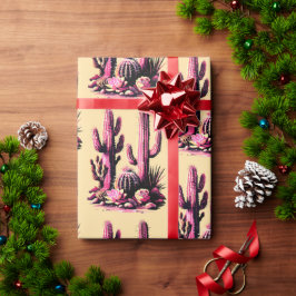 Papel De Presente Pink Cacti Batch-Tan Background