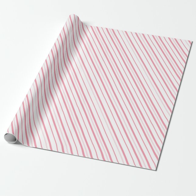 Papel De Presente Pink Candy Cane Stripes - Small Stripes (Desenrolado)