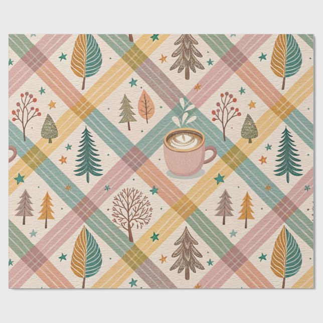 Papel De Presente Pink Checkered Holiday Wrapping Paper (Aberto)