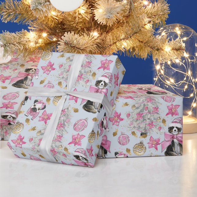 Papel De Presente Pink Christmas Dogs (Feriados)