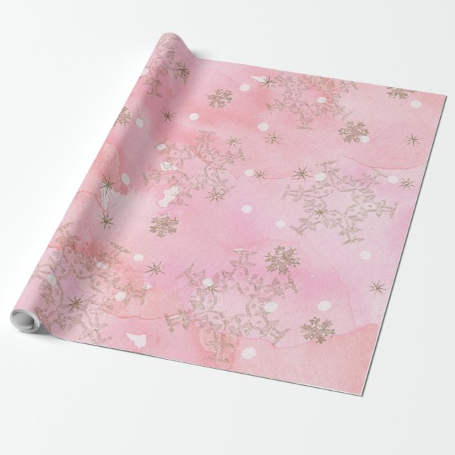 Papel De Presente Pink Christmas Snowflakes Boho Patterno (Desenrolado)