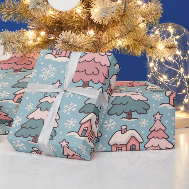 Papel De Presente Pink Christmas Trees  (Feriados)