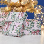 Papel De Presente Pink Christmas Wreath<br><div class="desc">Papel cor-de-rosa para enrolamento da correia de Natal</div>
