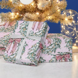 Papel De Presente Pink Christmas Wreath
