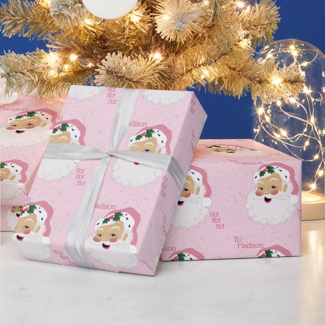Papel De Presente Pink Claus Clássico Personalizado (Feriados)