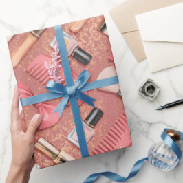 Papel De Presente Pink Cosmetics Pattern Glitter 