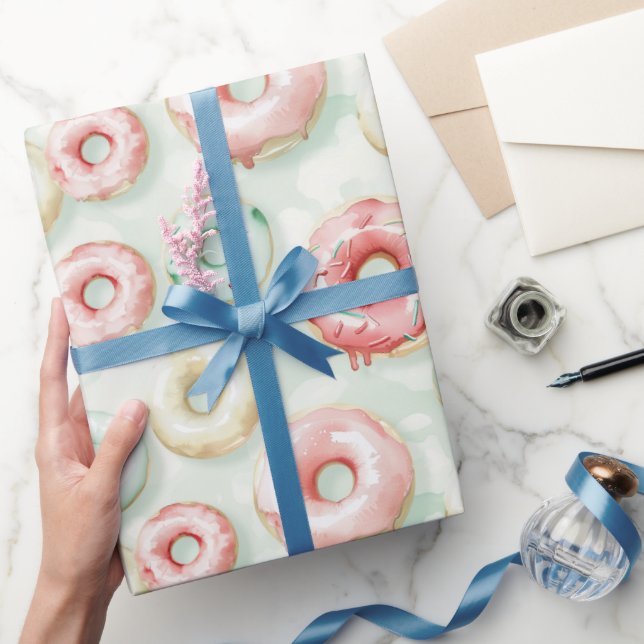 Papel De Presente Pink Cream Donuts Birthday (Presentear)