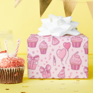 Papel De Presente Pink Cupcakes Birthday Wrapping Paper