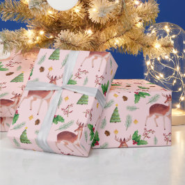 Papel De Presente Pink Deer Feliz Natal