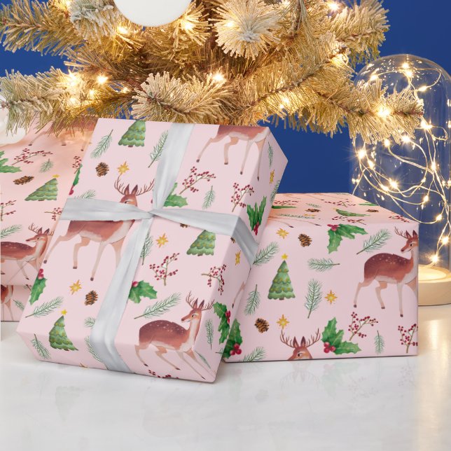 Papel De Presente Pink Deer Feliz Natal (Feriados)