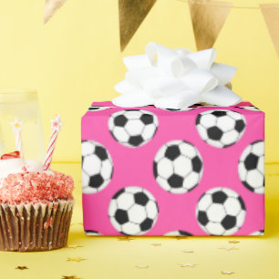 Papel De Presente Pink do padrão da bola de futebol