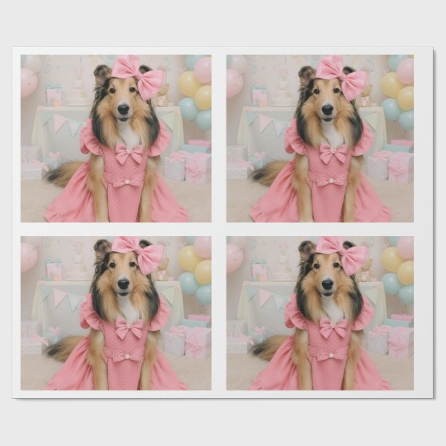 Papel De Presente Pink dress sheltie (Aberto)