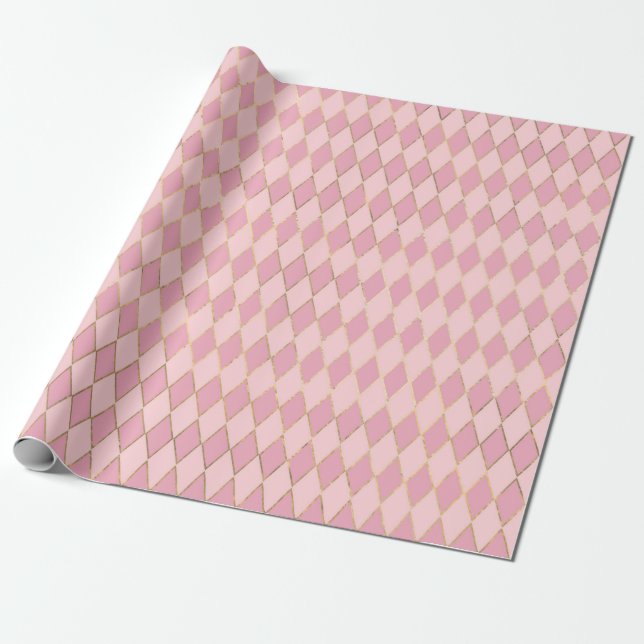 Papel De Presente Pink e Dourado Paris temem Diamond Patterno (Desenrolado)