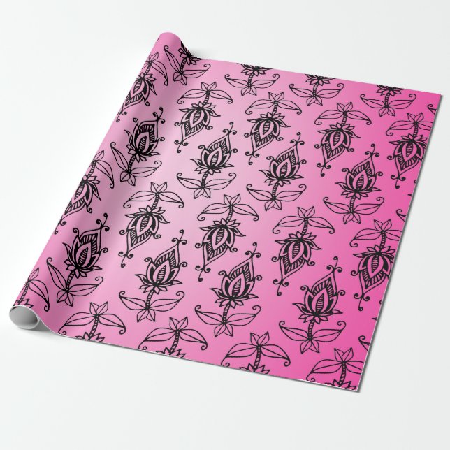 Papel De Presente Pink e preto Bollywood árabe (Desenrolado)