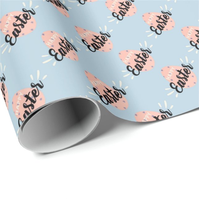 Papel De Presente Pink Easter Egg Wrapping Paper on Light Blue (Ponta do rolo)