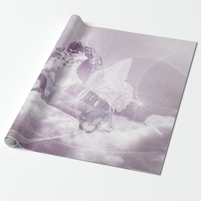 Papel De Presente Pink Fantasy Flying Horly Carro Borboleta Fada Win (Desenrolado)