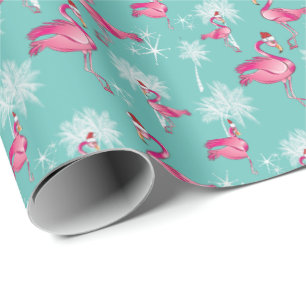 Papel De Presente Pink Flamingos White Palm Tres Natal
