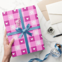 Papel De Presente Pink Floral Hearts