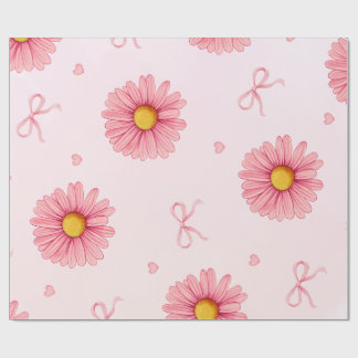 Papel De Presente Pink flowers, bows, and hearts tissue paper