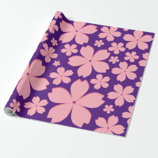 Papel De Presente Pink Flowers on Purple Wrapping Paper