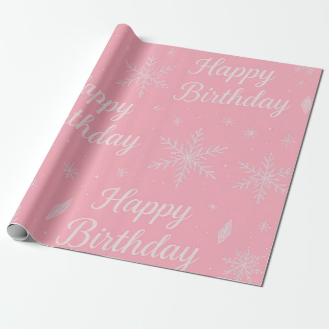 Papel De Presente Pink Frozen snowflake Birthday Wrapping Paper (Desenrolado)