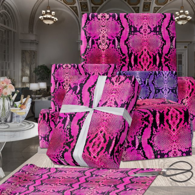 Papel De Presente Pink Fuchsia Boa Constrictor Snakeskin  (Criador carregado)