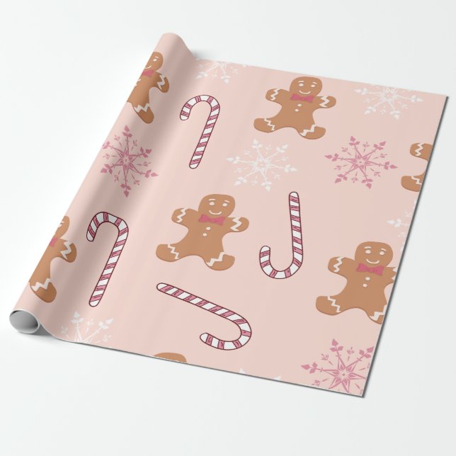 PAPEL DE PRESENTE PINK GINGERBREAD HOMENS NATAL (Desenrolado)