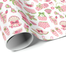 Papel De Presente Pink & Green Coquette Summer Beach Vacation