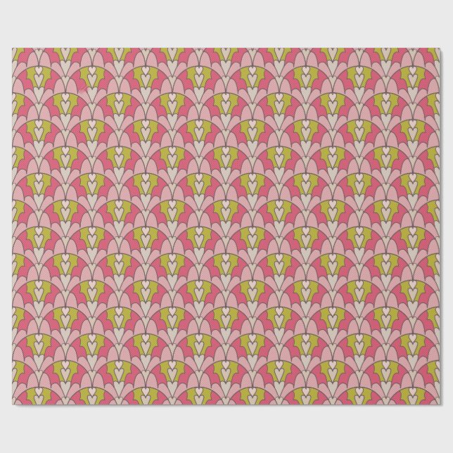 Papel De Presente Pink & green hearts (Aberto)