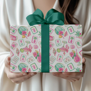 Papel De Presente Pink & Green Palm Beach Mahjong & Encontros
