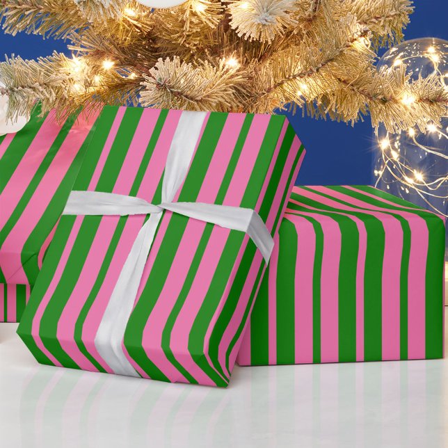 Papel De Presente Pink Green Stylish Stripes Pattern Design  (Criador carregado)