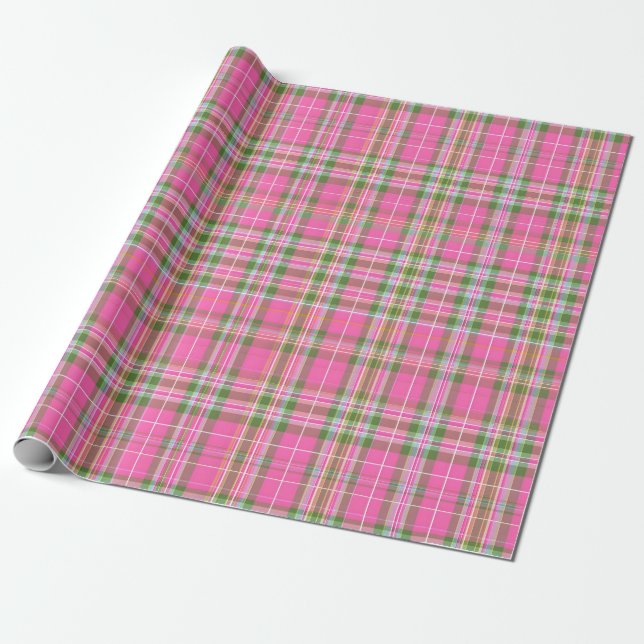 Papel De Presente Pink & Green Tartan Plaid (Desenrolado)