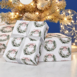 Papel De Presente Pink Green Wreath Natal